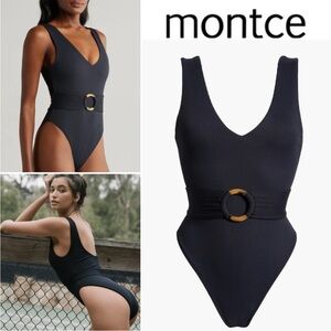 NEW MONTCE Kim Black Rib One-Piece Swimsuit Size Large